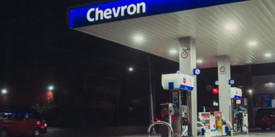 a chevron gas station at night time